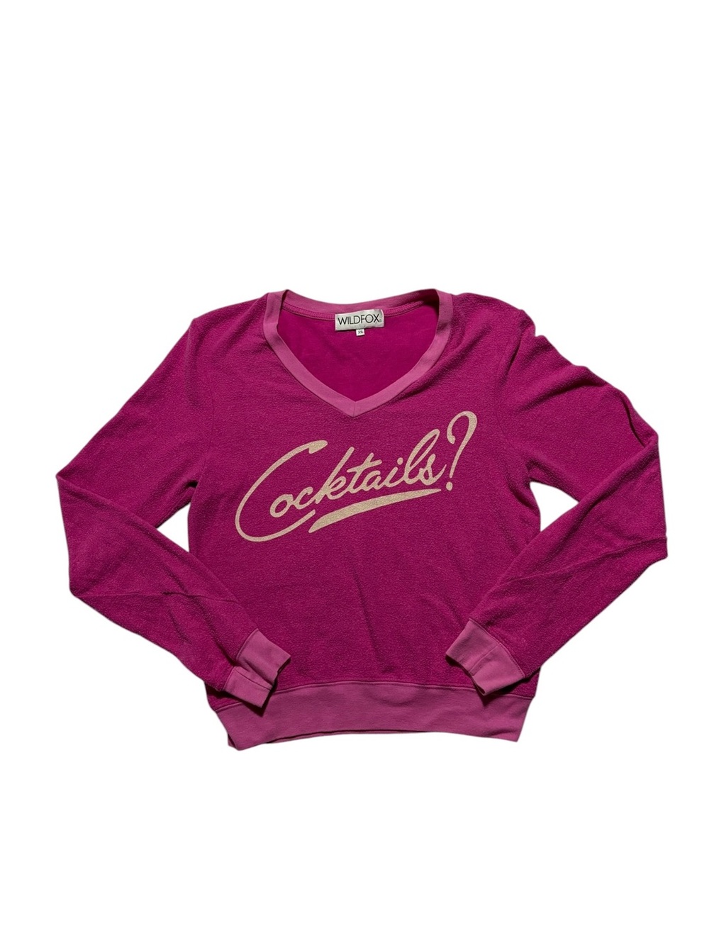Wildfox Couture Cocktails Graphic V-Neck Sweatshirt Pink Size XS